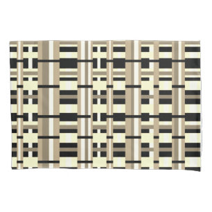 Plaid in Taupe, Tan, Black, White Modern Pillow Case