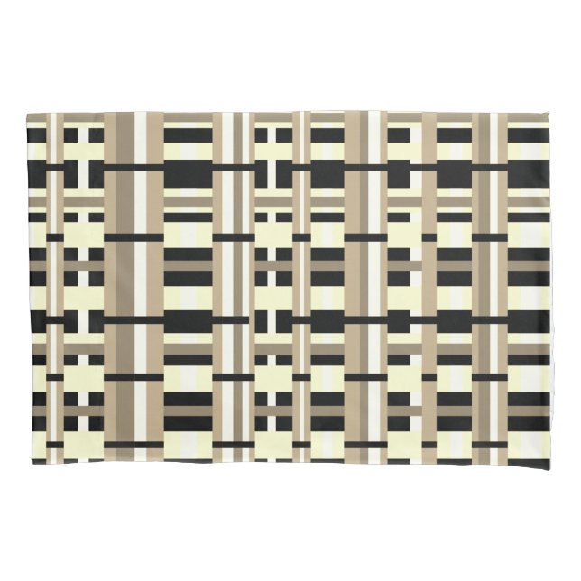 Plaid in Taupe, Tan, Black, White Modern Pillow Case (Front-Left)