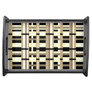 Plaid in Taupe, Tan, Black, White Modern Serving Tray