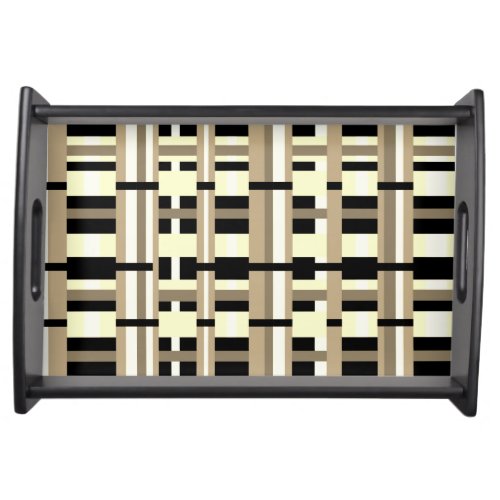 Plaid in Taupe Tan Black White Modern Serving Tray