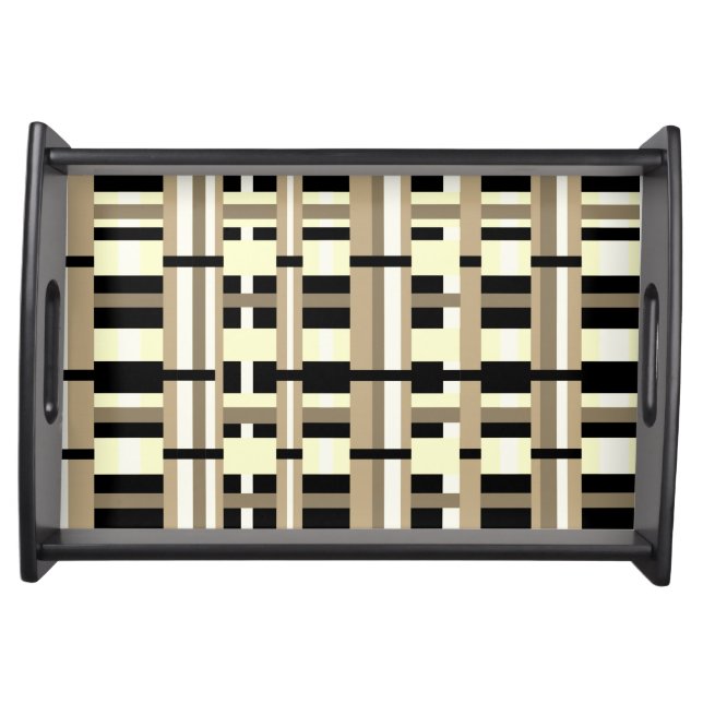 Plaid in Taupe, Tan, Black, White Modern Serving Tray (Front)