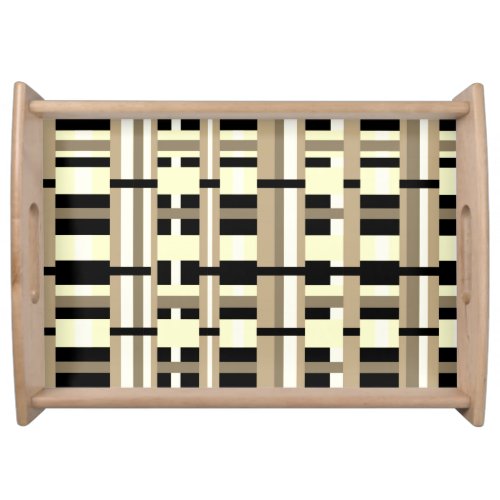 Plaid in Taupe Tan Black White Modern Serving Tray