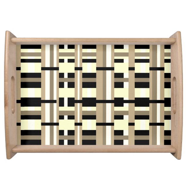 Plaid in Taupe, Tan, Black, White Modern Serving Tray (Front)