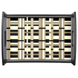 Plaid in Taupe, Tan, Black, White Modern Serving Tray