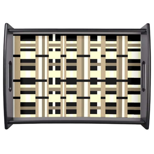 Plaid in Taupe, Tan, Black, White Modern Serving Tray (Front)