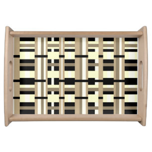 Plaid in Taupe, Tan, Black, White Modern Serving Tray
