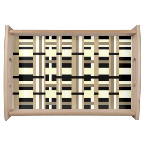 Plaid in Taupe Tan Black White Modern Serving Tray