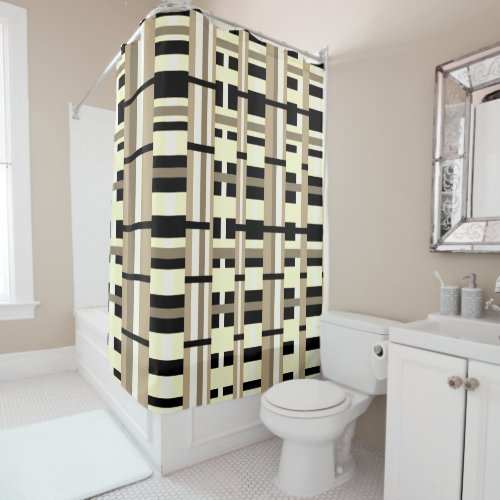 Plaid in Taupe Tan Black White Modern Shower Curtain
