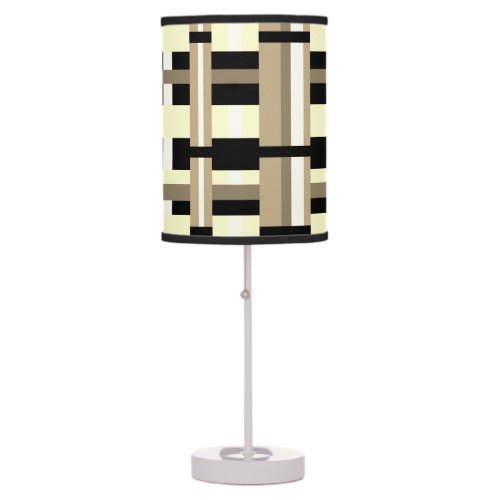 Plaid in Taupe Tan Black White Modern Table Lamp