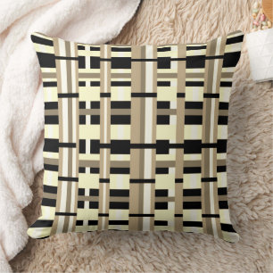 Plaid in Taupe, Tan, Black, White Modern Throw Pillow