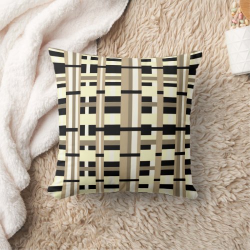 Plaid in Taupe Tan Black White Modern Throw Pillow