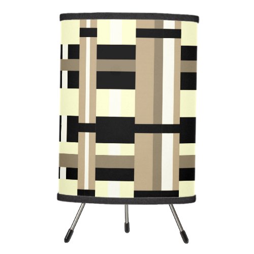 Plaid in Taupe Tan Black White Modern Tripod Lamp