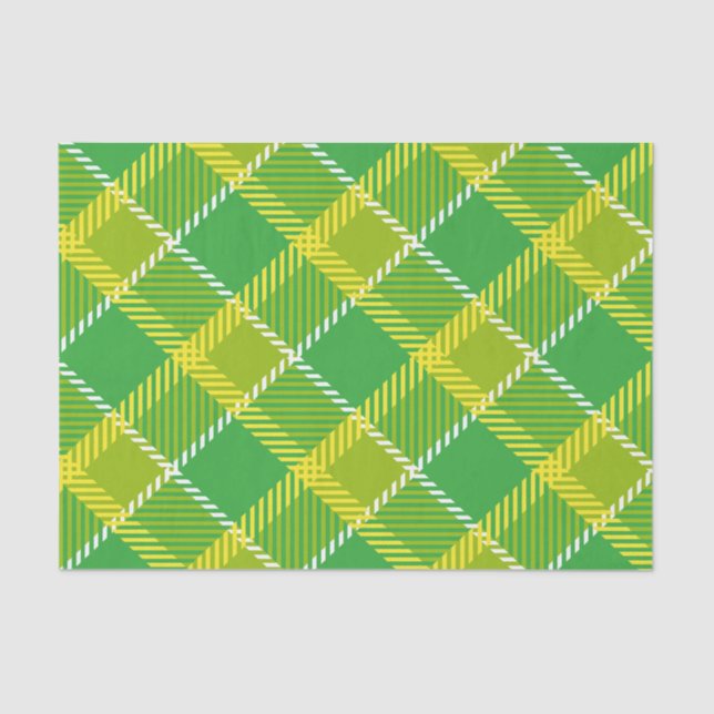 Plaid In Yellow And Green Geometric Pattern Tissue Paper (Front)