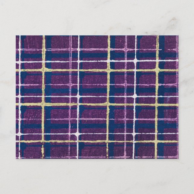 Plaid Japanese Woodcut Textile Postcard (Front)