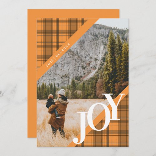 Plaid JOY Diagonal Orange Holiday Card