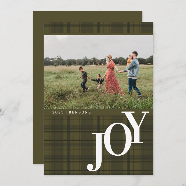 Plaid JOY Green Holiday Card (Front/Back)