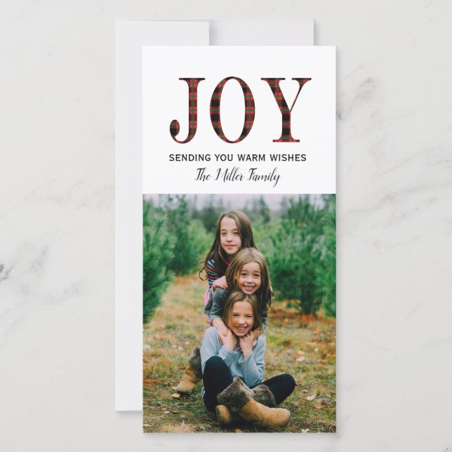 Plaid Joy Holiday Photo Cards (4x8) (Front)
