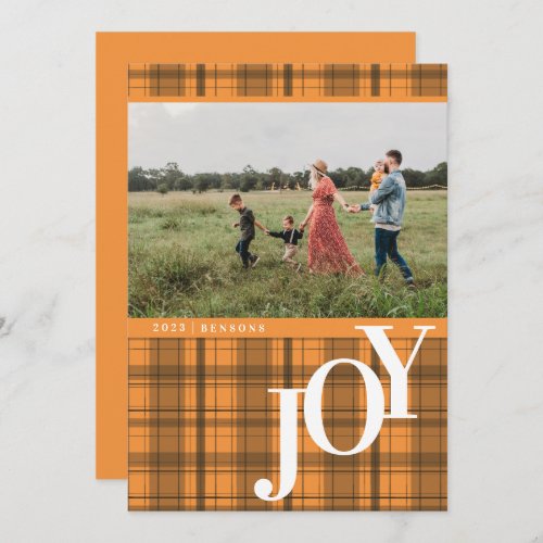 Plaid JOY Orange Holiday Card