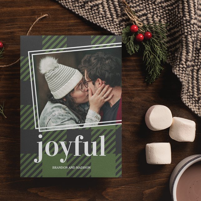 Plaid Joyful Christmas Photo Holiday Card (Creator Uploaded)