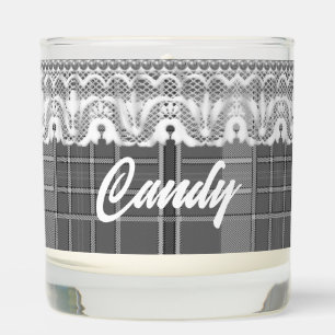 Plaid lace black white gray cute scented candle