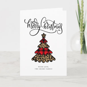 Plaid & Leopard Print Christmas Tree Card