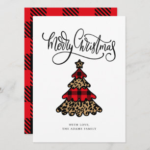 Plaid & Leopard Print Christmas Tree Holiday Card