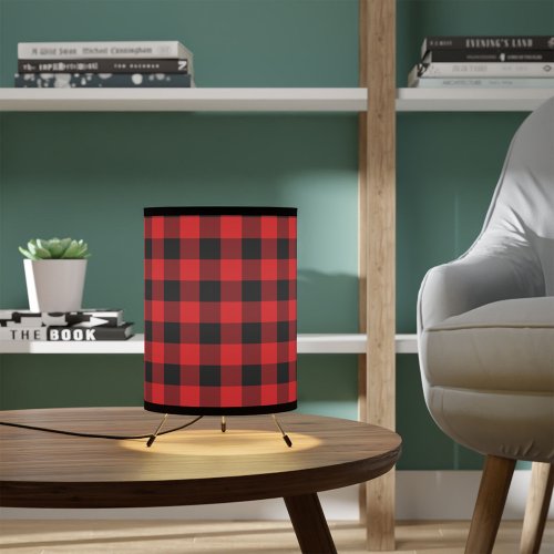 Plaid Lumberjack Red Black Checkered Tripod Lamp