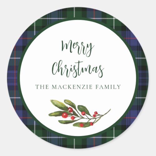 Plaid MacKenzie Tartan Family Christmas Holidays Classic Round Sticker