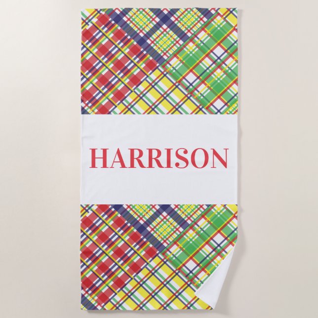 Plaid Madras Personalized Beach Towel (Front)