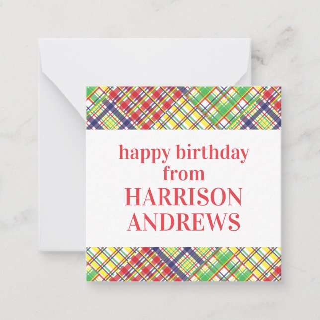 Plaid Madras Personalized Gift Enclosure Cards (Front)