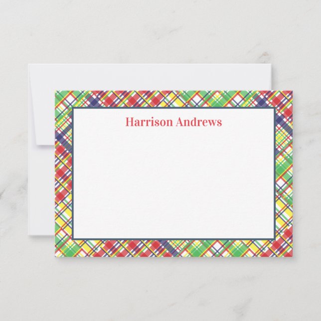 Plaid Madras Personalized Note Cards (Front)