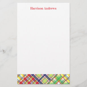 Plaid Madras Personalized Stationery Sheets