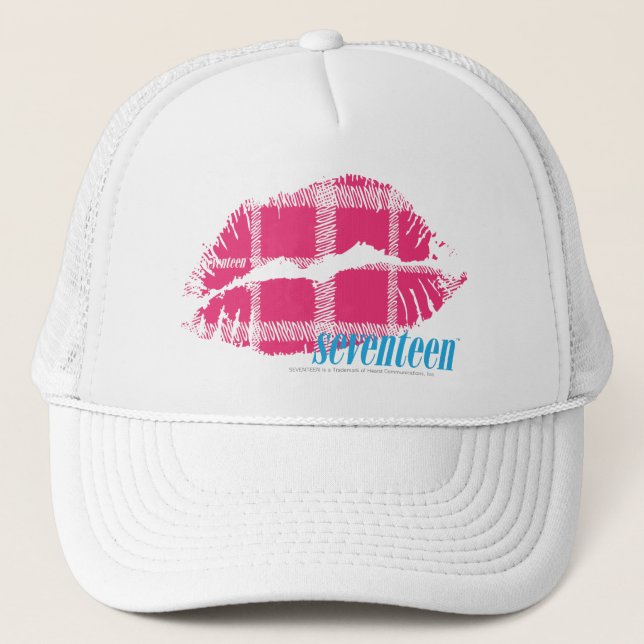Plaid Magenta Trucker Hat (Front)