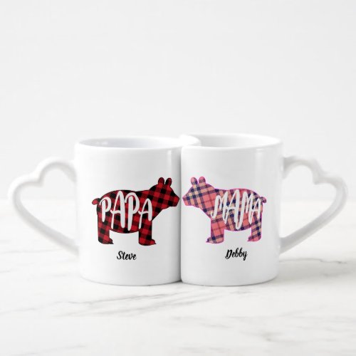 Plaid Mama and Papa Bears Personalized Coffee Mug Set