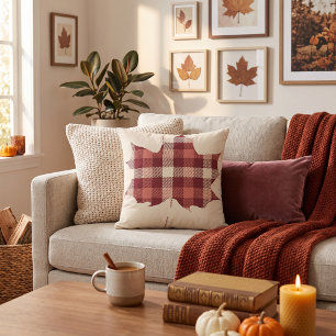 Plaid Maple leaf Throw Pillow