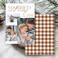 Plaid Married and Merry Script Newlywed Photos