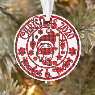 Plaid Masked & Merry Photo Christmas Ornament