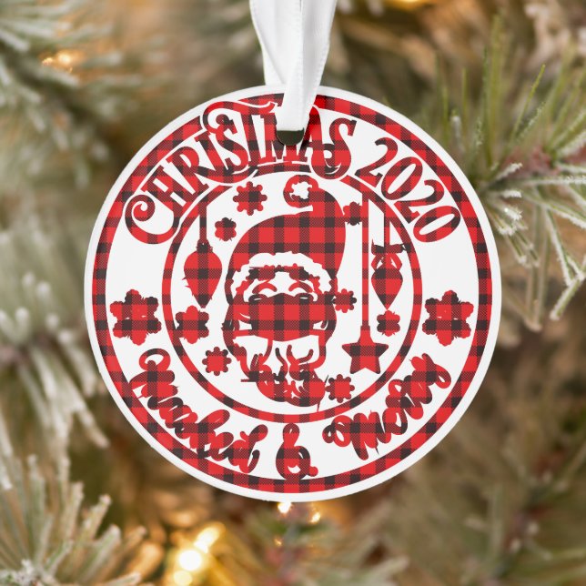 Plaid Masked & Merry Photo Christmas Ornament (Tree)