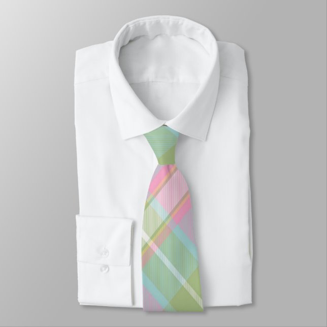 Plaid Men's Tie - Multi Spring Colors {S2D17} (Tied)