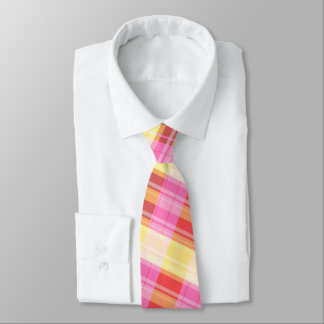 plaid men's tie red, pink, yellow, orange