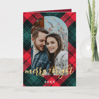 Plaid Merry and Bright Arch Frame Photo Holiday Card