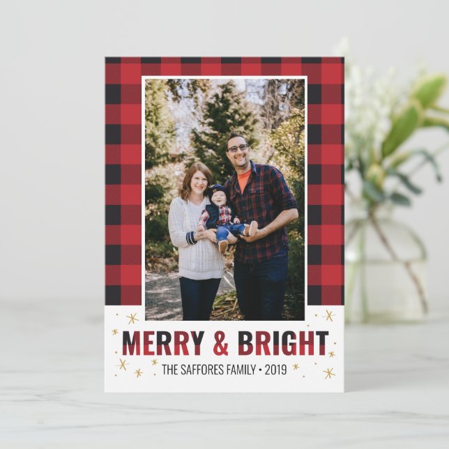 Plaid Merry & Bright Holiday Christmas Photo Card (Standing Front)
