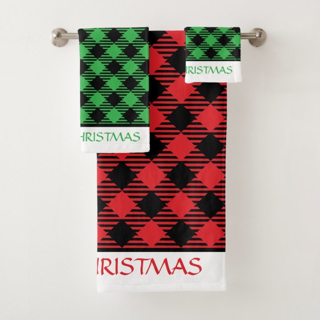 Plaid Merry Christmas Bath Towel Set (Insitu)
