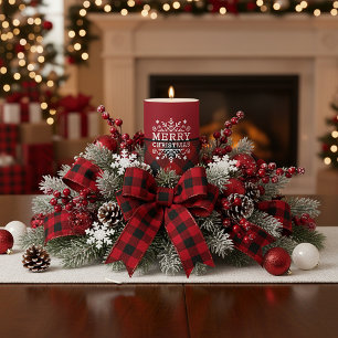 Plaid Merry Christmas Candle