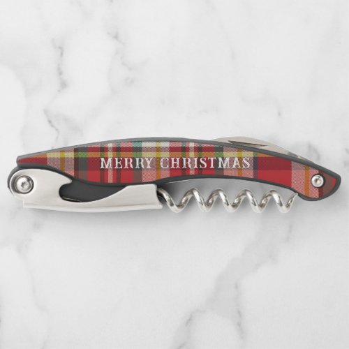 Plaid Merry Christmas Modern Red Rustic Check Waiters Corkscrew