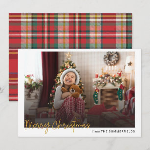 Plaid Merry Christmas Photo Rustic Red Check Holiday Card