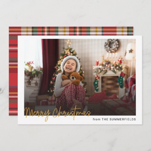 Plaid Merry Christmas Photo Rustic Red Check Holiday Card