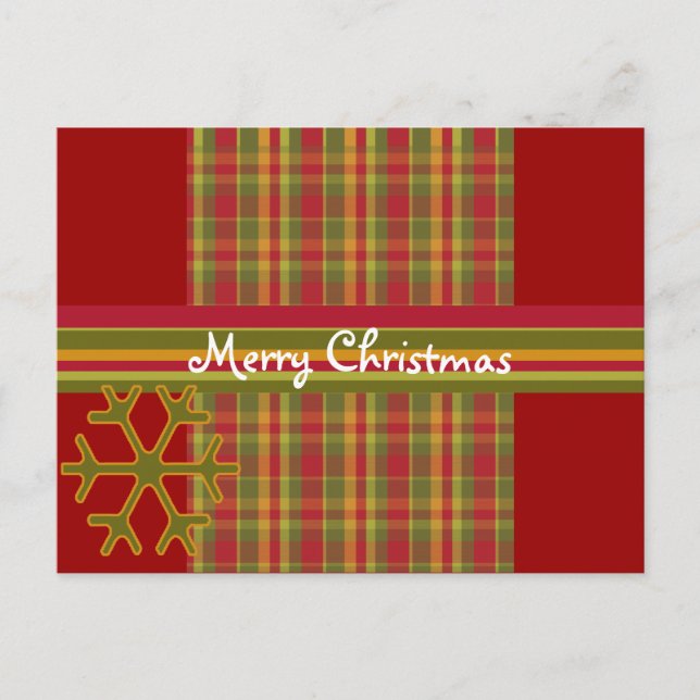 Plaid Merry Christmas Postcard (Front)