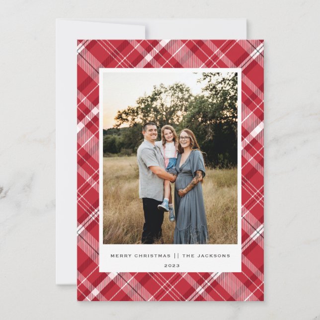Plaid Merry Christmas Red Holiday Card (Front)