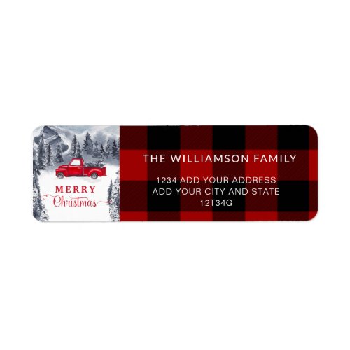 Plaid Merry Christmas Rustic Forest Truck Address Label